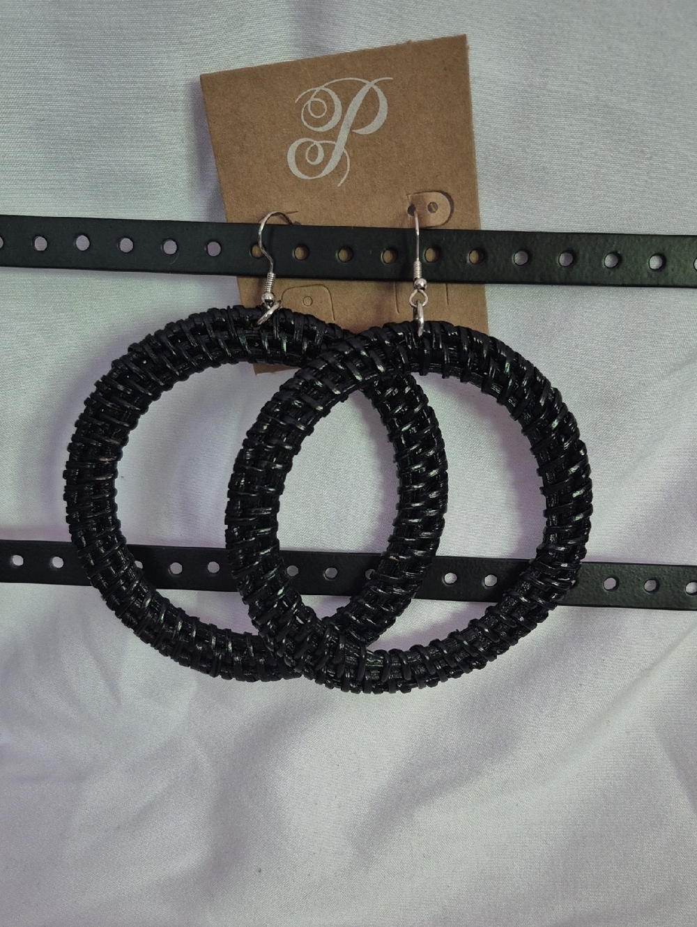 Black Woven Hoop Earrings